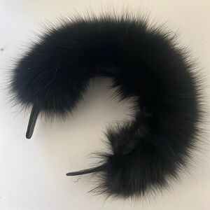 Headband Black Fox Fur with leather Black Hair Accessory with Voluminous T…